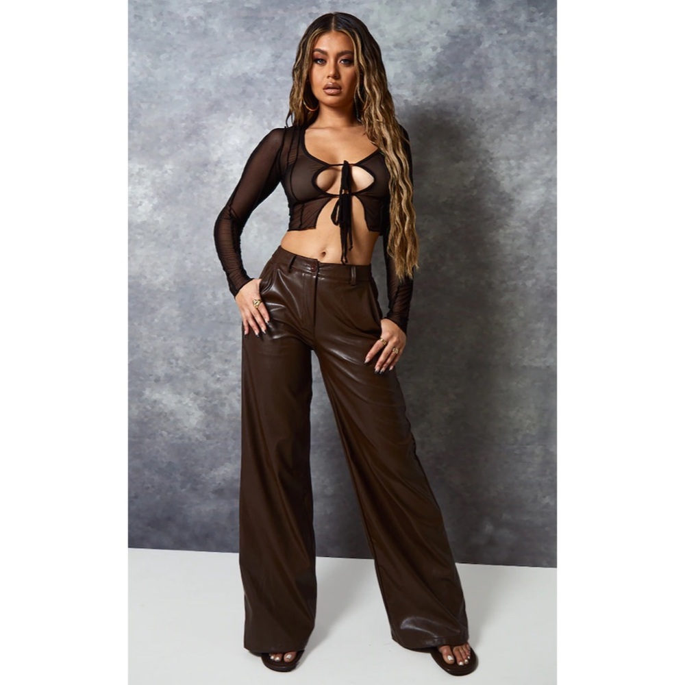 Brown feaux leather high waisted pants